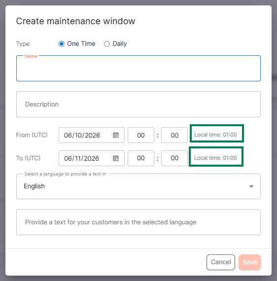 List of maintenance windows.