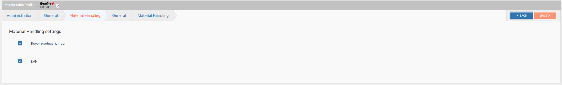 Material Handling settings