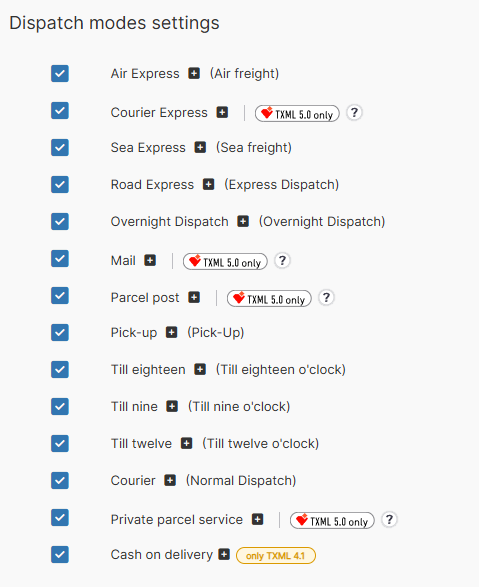 Dispatch modes settings