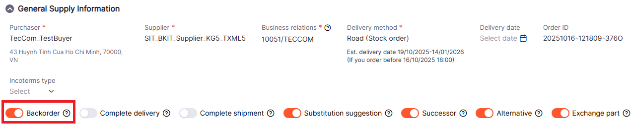 Backorder (With or without) option supported by supplier