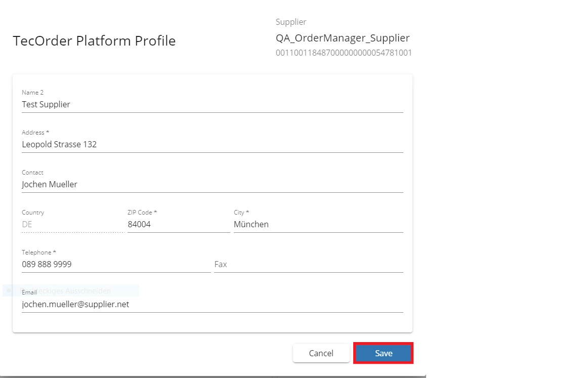Organization profile modal window