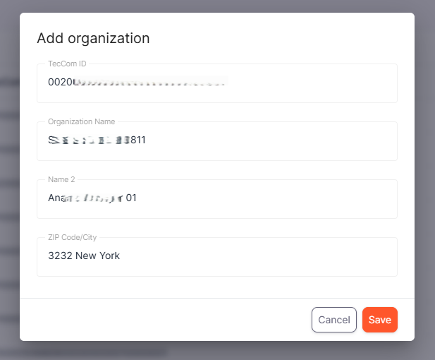 Verified organization details before saving.