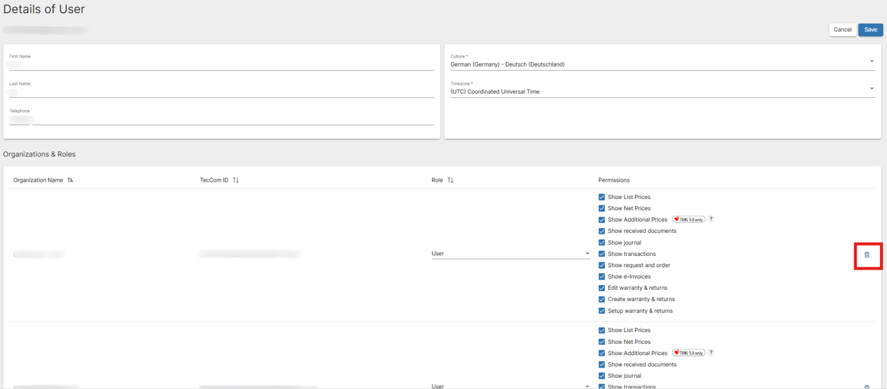Remove user from organization