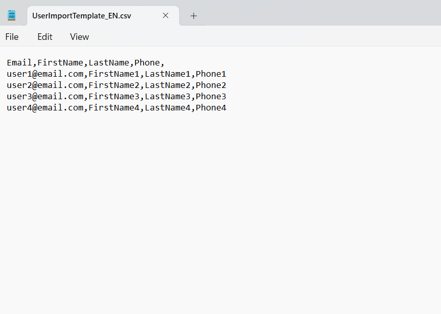 User import template example