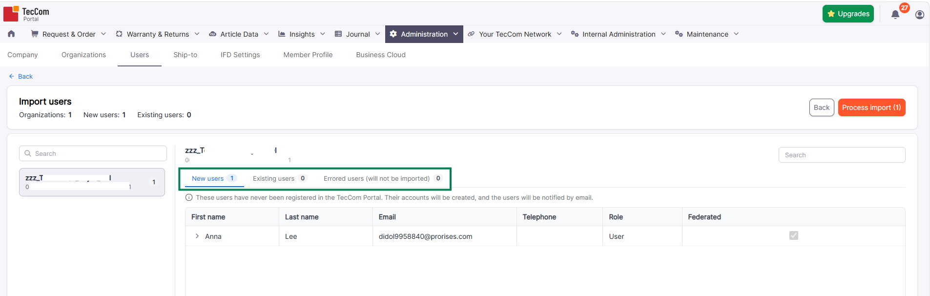 Import validation results with New users